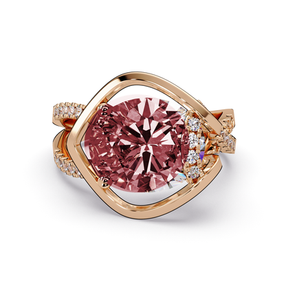 3.6 CTW Oval Sculptural Crossover Pavé Colorstone Ring with Ruby Red center in 14K Rose Gold – Lunéa Paris