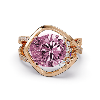 3.6 CTW Oval Sculptural Crossover Pavé Colorstone Ring with Tourmaline Pink center in 14K Rose Gold – Lunéa Paris