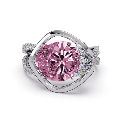 3.6 CTW Oval Sculptural Crossover Pavé Colorstone Ring with Tourmaline Pink center in 14K White Gold – Lunéa Paris