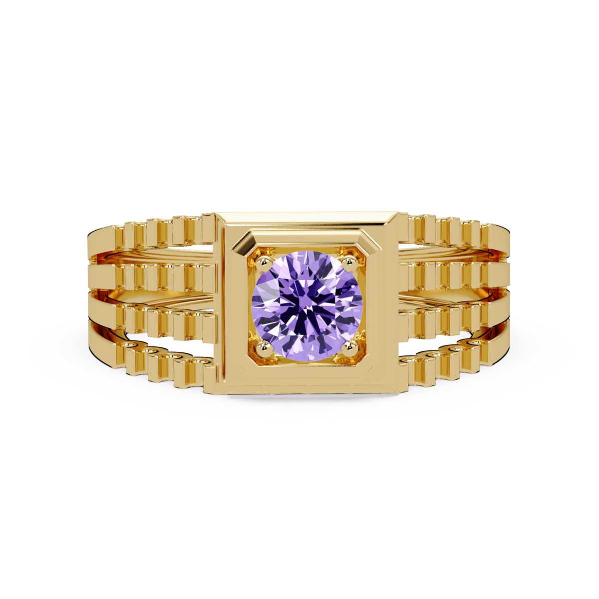 0.5 CTW Round Men’s Colorstone Ring with Amethyst Purple in Yellow Gold – Lunéa Paris