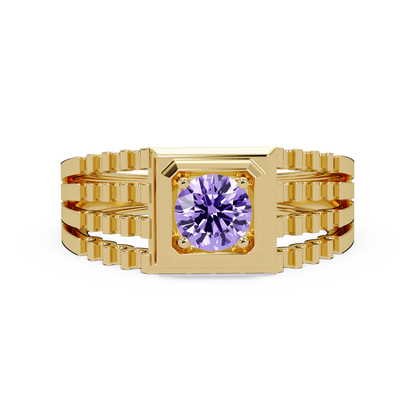 0.5 CTW Round Men’s Colorstone Ring with Amethyst Purple in Yellow Gold – Lunéa Paris