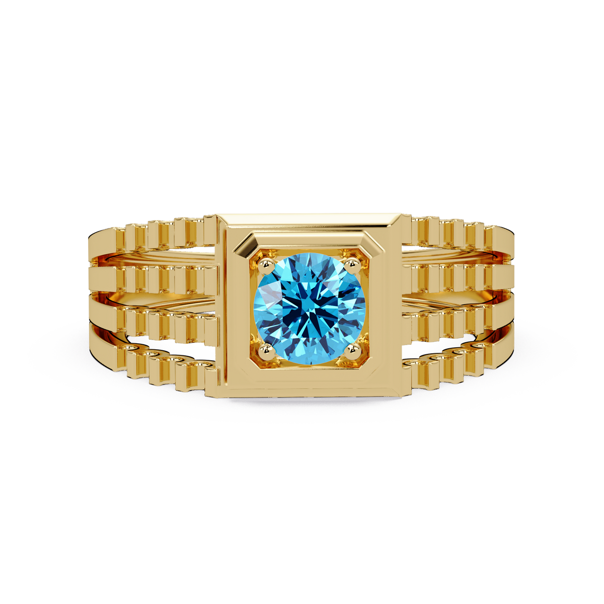 0.5 CTW Round Men’s Colorstone Ring with Aquamarine Blue in Yellow Gold – Lunéa Paris