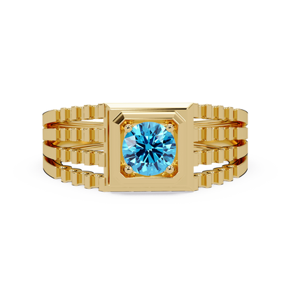 0.5 CTW Round Men’s Colorstone Ring with Aquamarine Blue in Yellow Gold – Lunéa Paris