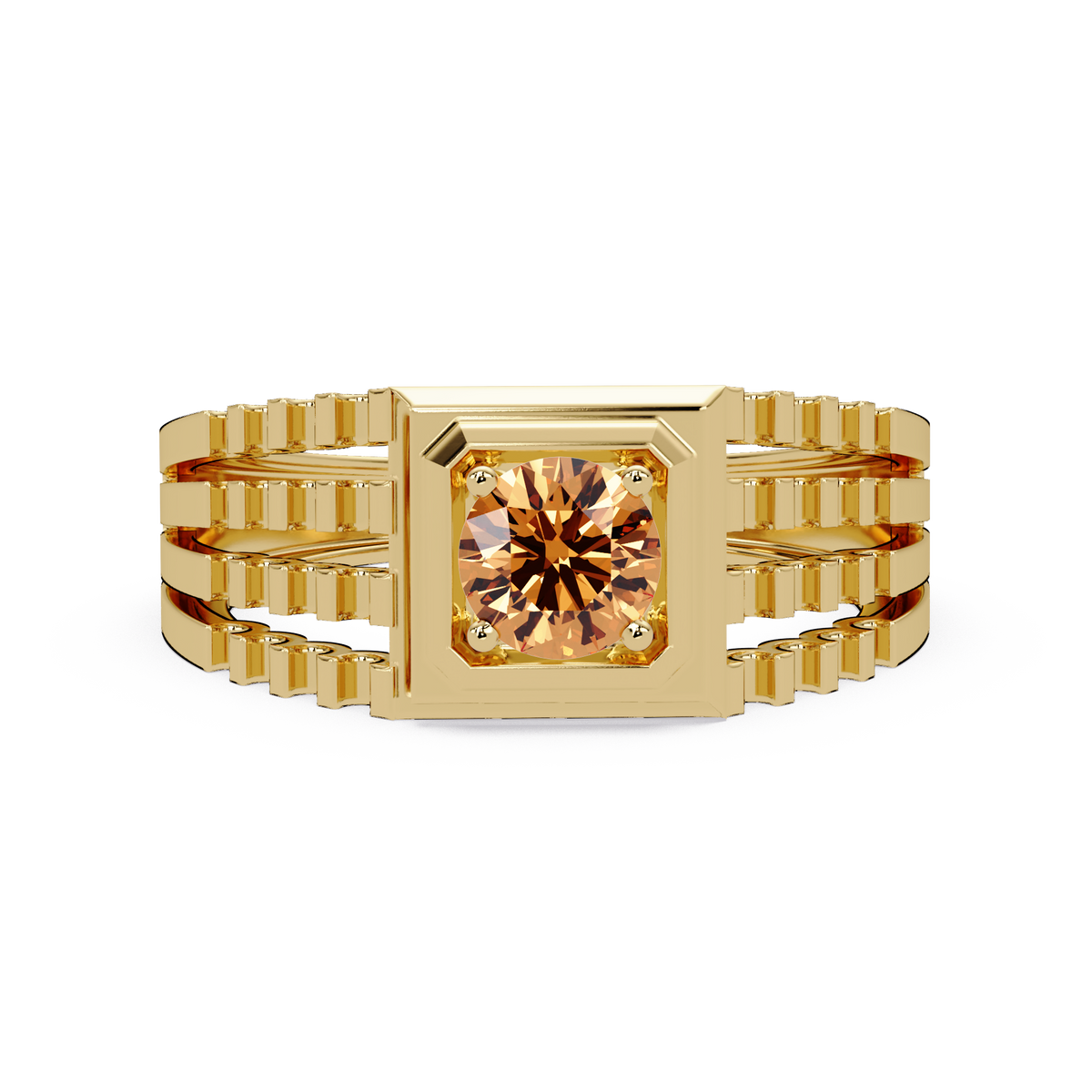 0.5 CTW Round Men’s Colorstone Ring with Champagne Topaz in Yellow Gold – Lunéa Paris