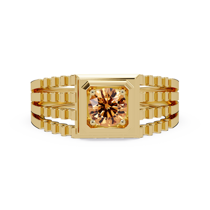 0.5 CTW Round Men’s Colorstone Ring with Champagne Topaz in Yellow Gold – Lunéa Paris