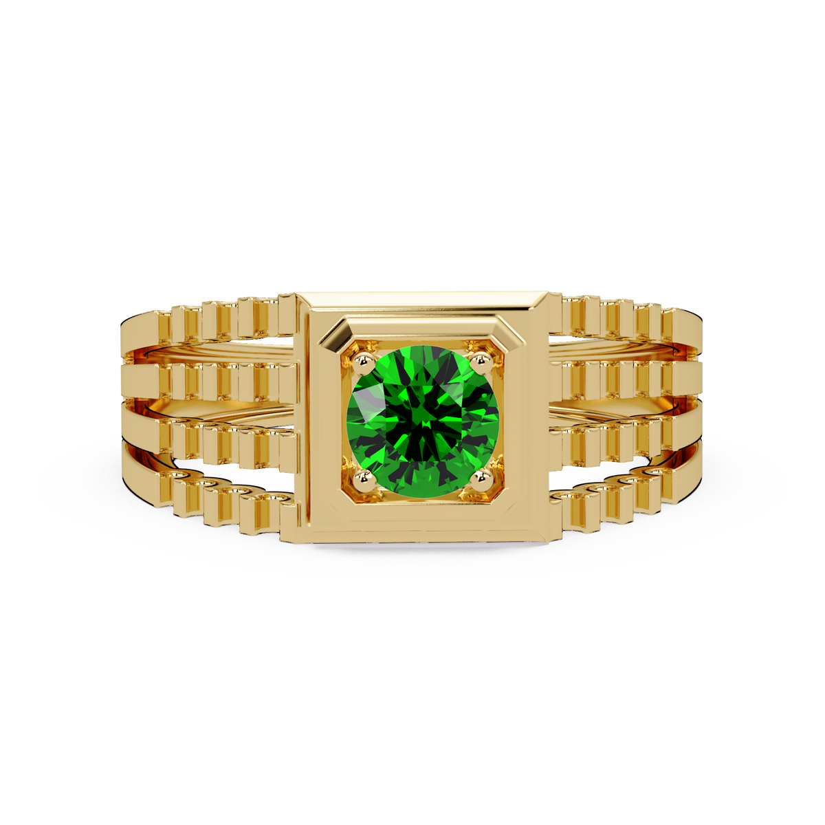 0.5 CTW Round Men’s Colorstone Ring with Emerald Green in Yellow Gold – Lunéa Paris
