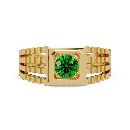 0.5 CTW Round Men’s Colorstone Ring with Emerald Green in Yellow Gold – Lunéa Paris
