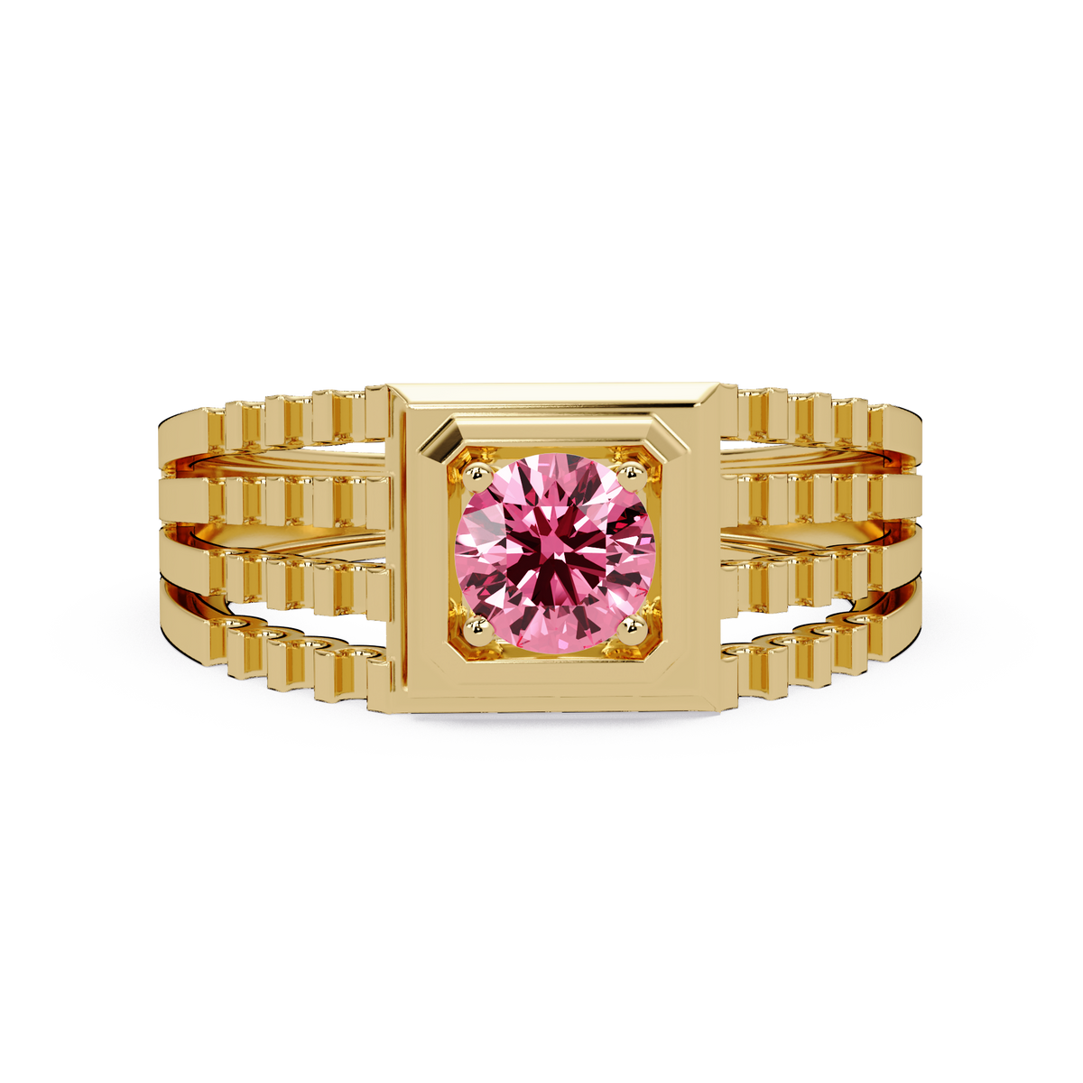 0.5 CTW Round Men’s Colorstone Ring with Tourmaline Pink in Yellow Gold – Lunéa Paris