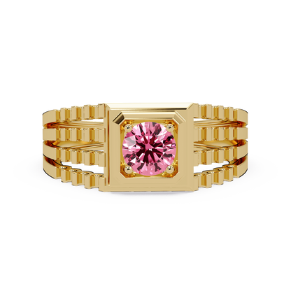 0.5 CTW Round Men’s Colorstone Ring with Tourmaline Pink in Yellow Gold – Lunéa Paris