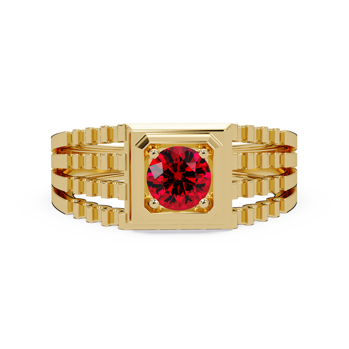0.5 CTW Round Men’s Colorstone Ring with Ruby Red in Yellow Gold – Lunéa Paris