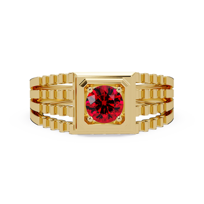 0.5 CTW Round Men’s Colorstone Ring with Ruby Red in Yellow Gold – Lunéa Paris