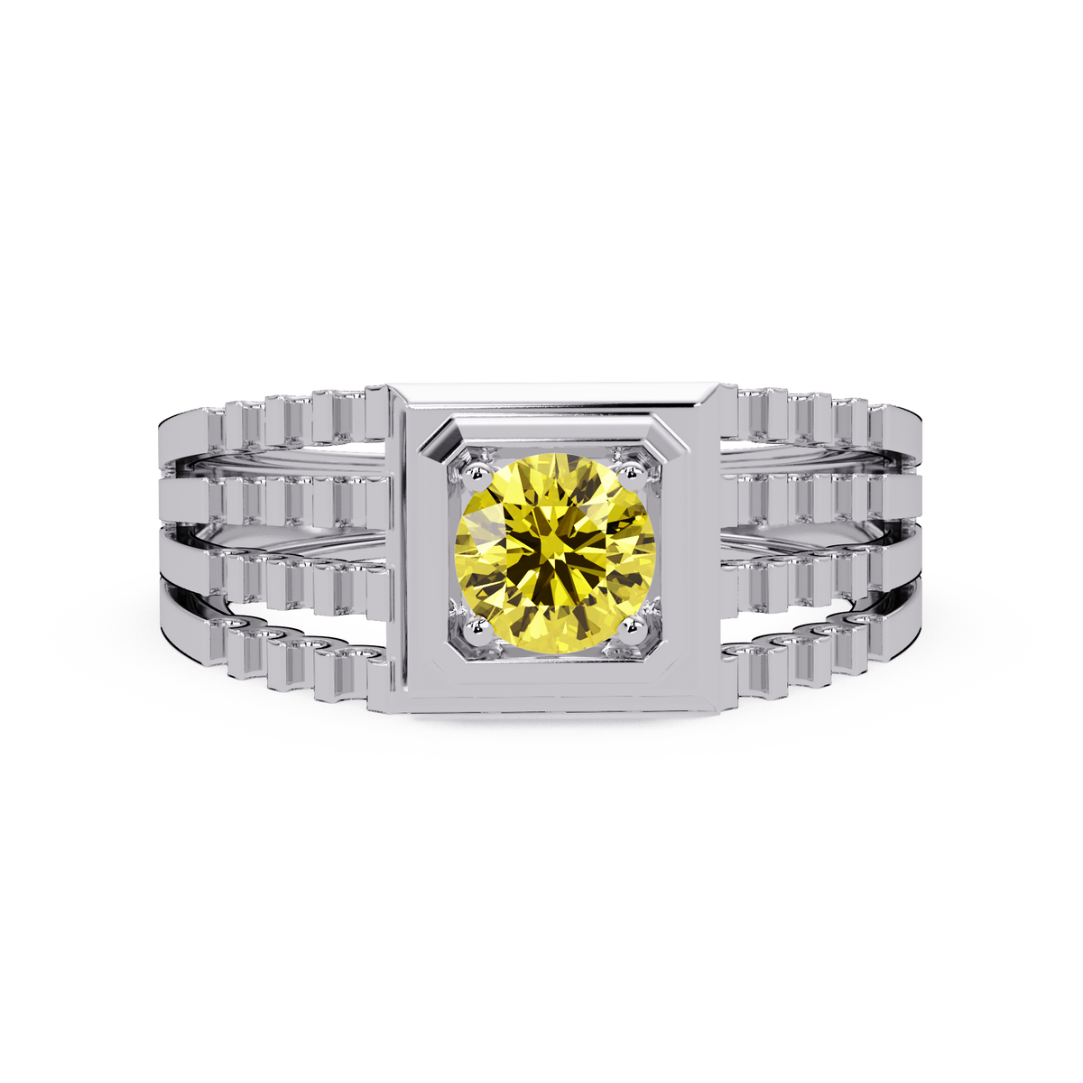 0.5 CTW Round Men’s Colorstone Ring with Citrine Yellow in White Gold – Lunéa Paris