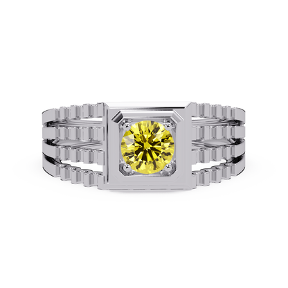 0.5 CTW Round Men’s Colorstone Ring with Citrine Yellow in White Gold – Lunéa Paris