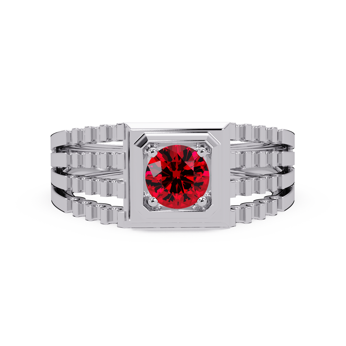 0.5 CTW Round Men’s Colorstone Ring with Ruby Red in White Gold – Lunéa Paris