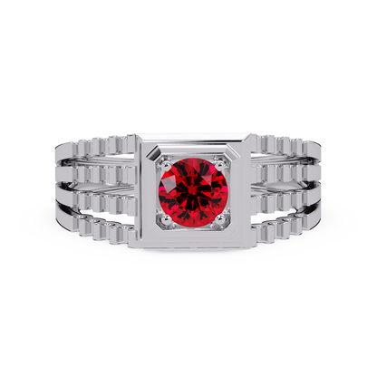 0.5 CTW Round Men’s Colorstone Ring with Ruby Red in White Gold – Lunéa Paris