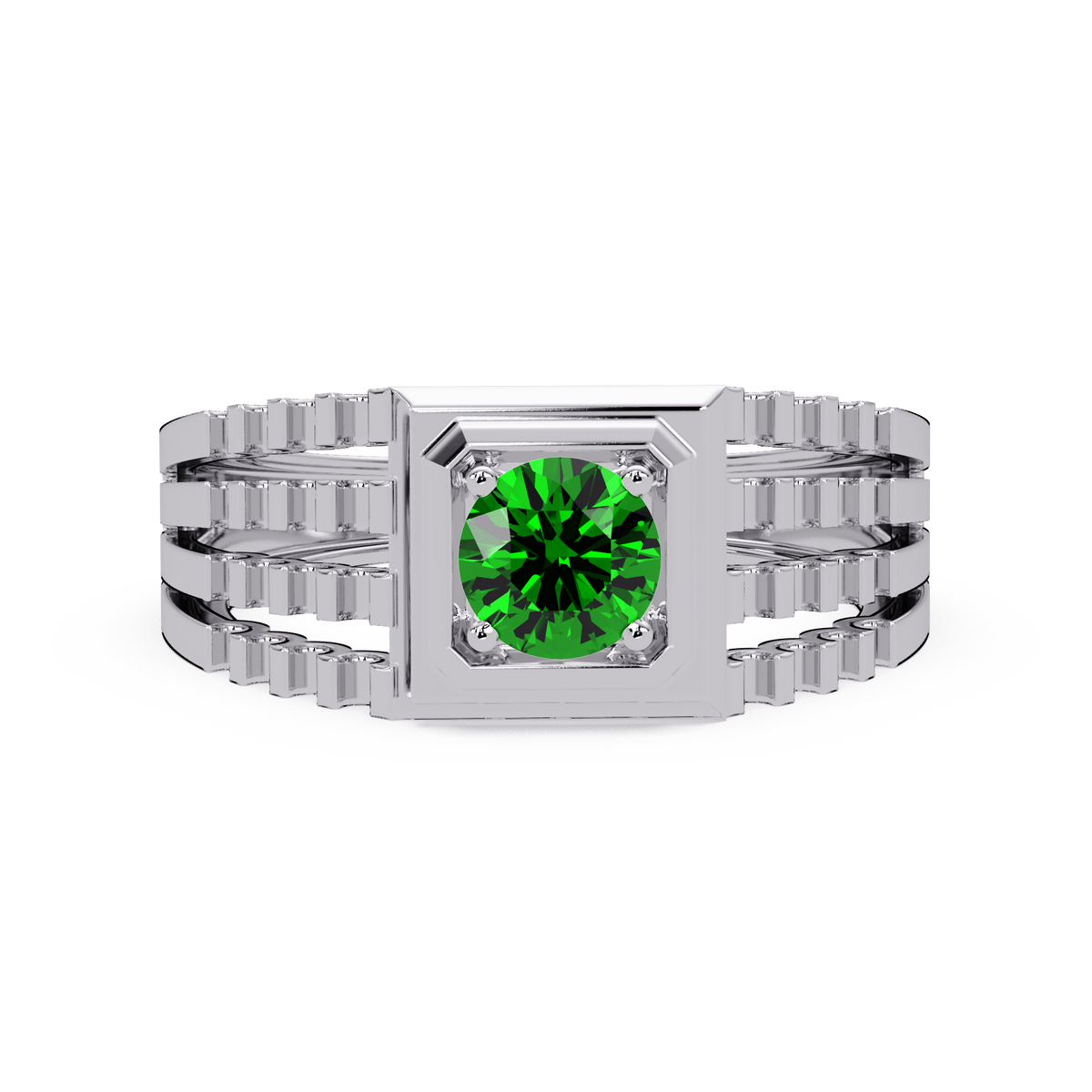 0.5 CTW Round Men’s Colorstone Ring with Emerald Green in White Gold – Lunéa Paris