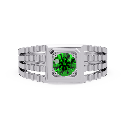 0.5 CTW Round Men’s Colorstone Ring with Emerald Green in White Gold – Lunéa Paris