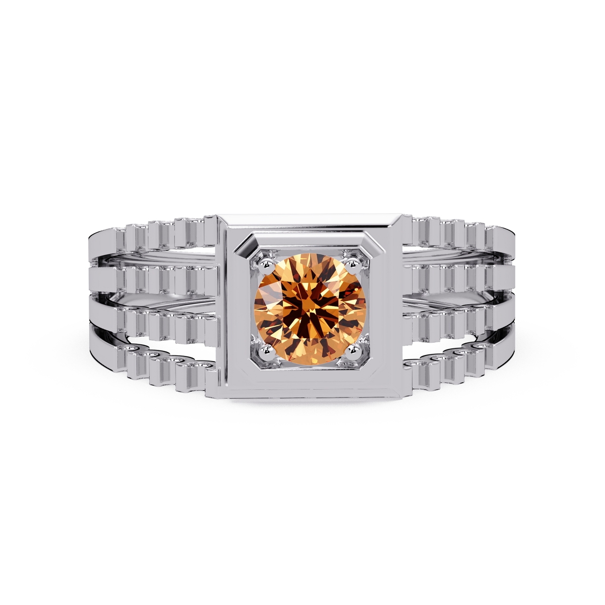 0.5 CTW Round Men’s Colorstone Ring with Champagne Topaz in White Gold – Lunéa Paris