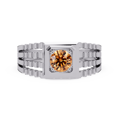 0.5 CTW Round Men’s Colorstone Ring with Champagne Topaz in White Gold – Lunéa Paris