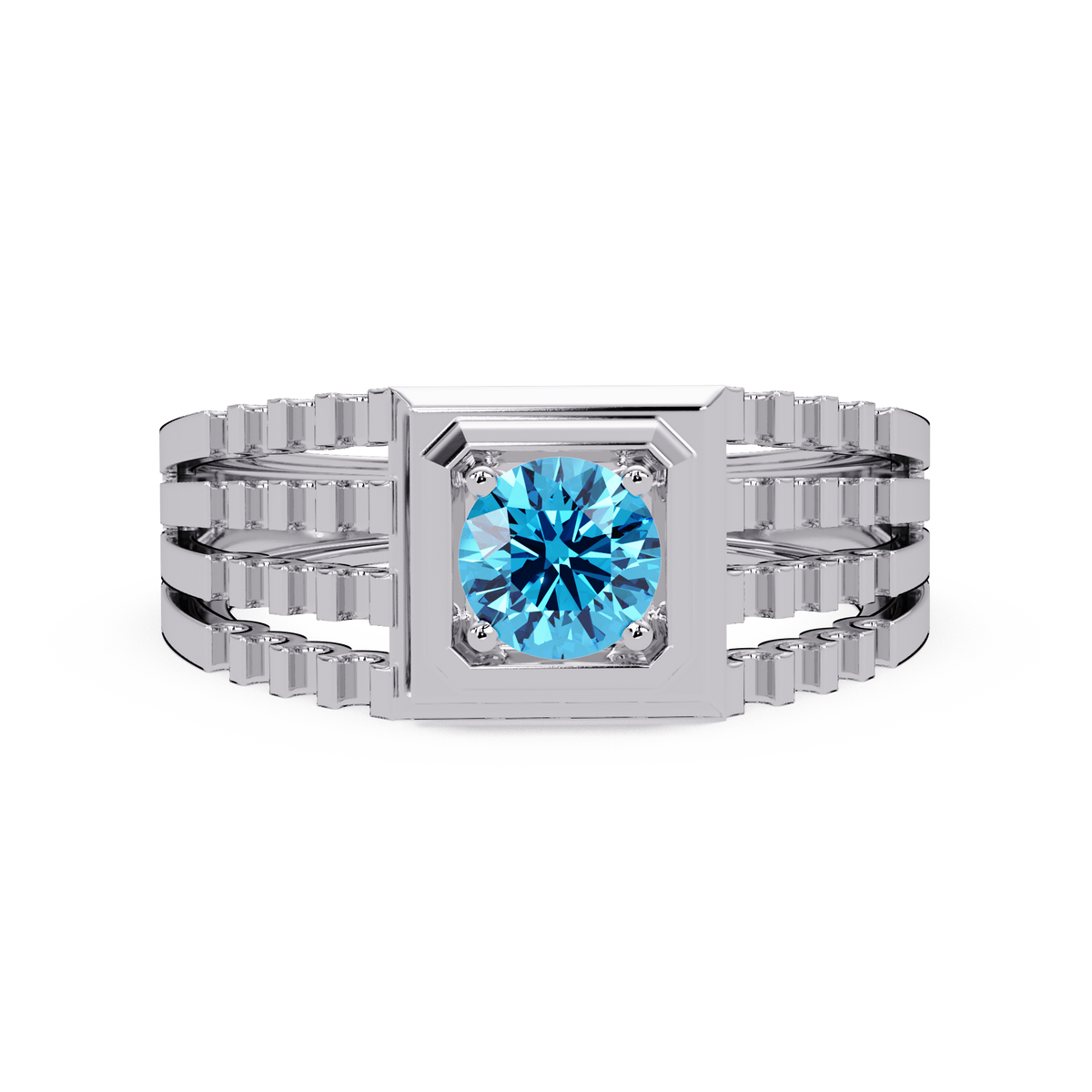 0.5 CTW Round Men’s Colorstone Ring with Aquamarine Blue in White Gold – Lunéa Paris