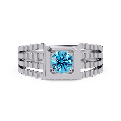 0.5 CTW Round Men’s Colorstone Ring with Aquamarine Blue in White Gold – Lunéa Paris