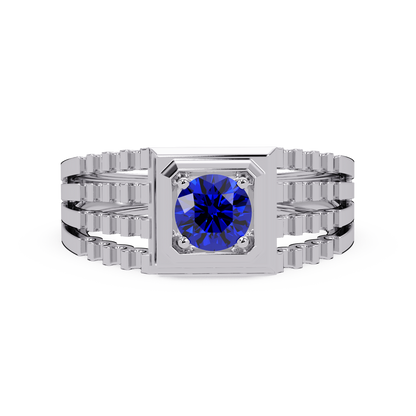 0.5 CTW Round Men’s Colorstone Ring with Sapphire Blue in White Gold – Lunéa Paris