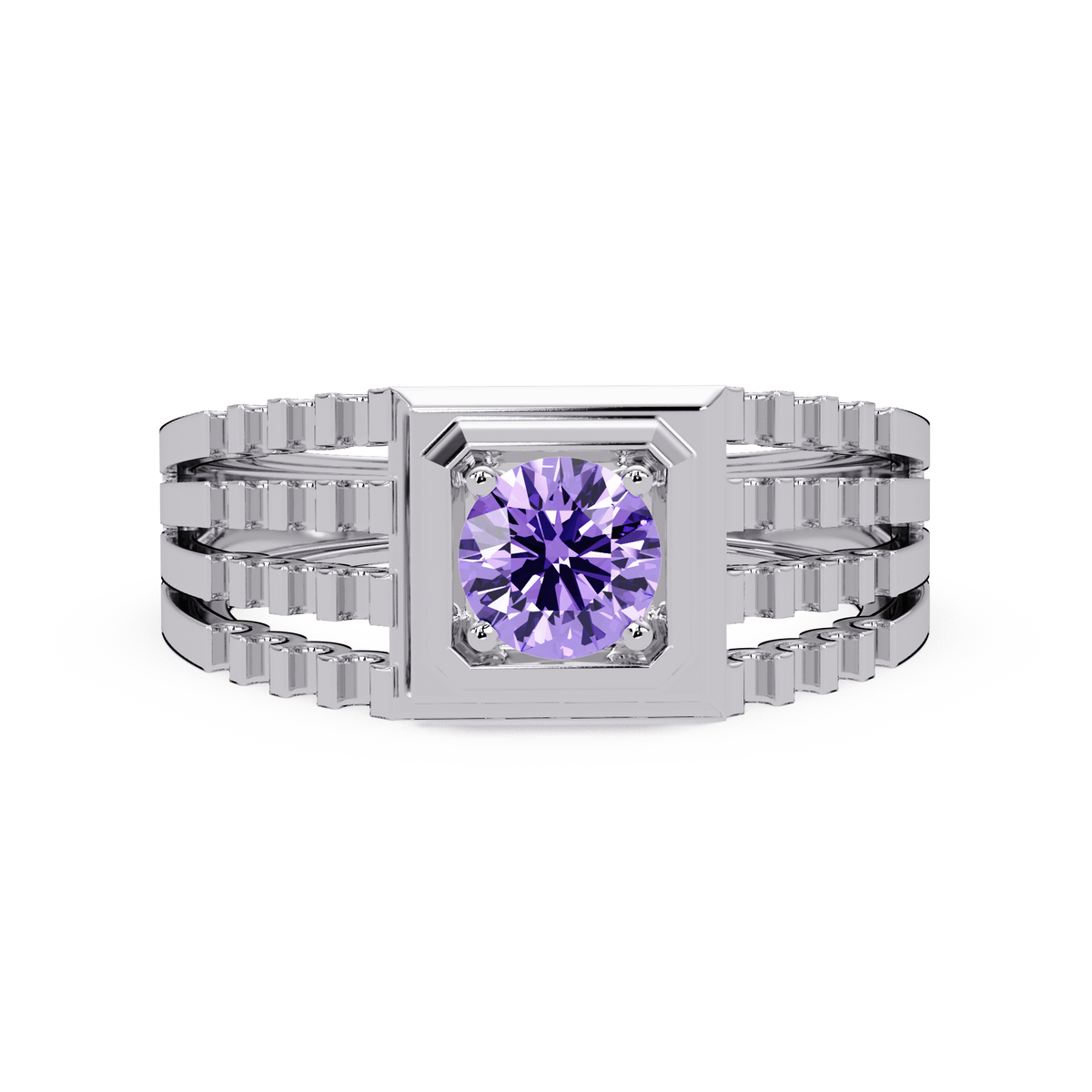 0.5 CTW Round Men’s Colorstone Ring with Amethyst Purple in White Gold – Lunéa Paris