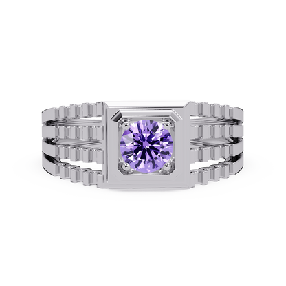 0.5 CTW Round Men’s Colorstone Ring with Amethyst Purple in White Gold – Lunéa Paris