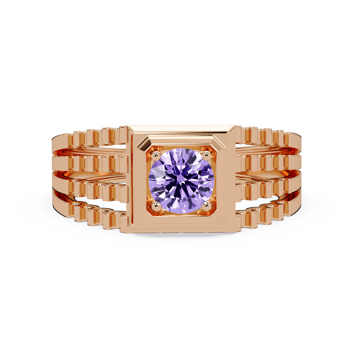 0.5 CTW Round Men’s Colorstone Ring with Amethyst Purple in Rose Gold – Lunéa Paris