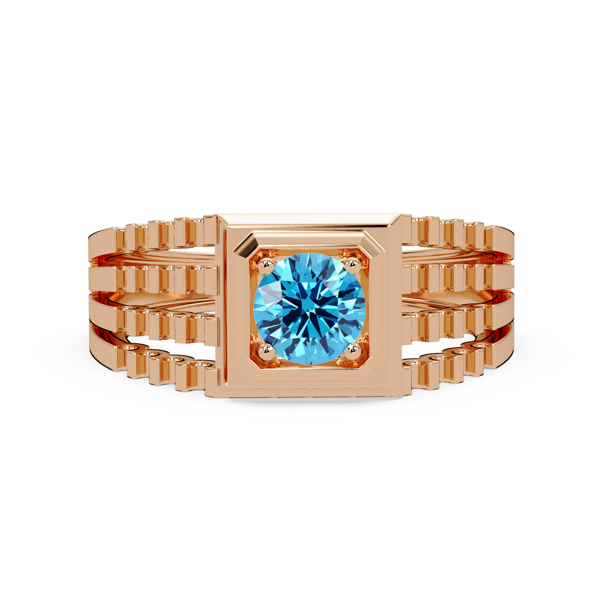 0.5 CTW Round Men’s Colorstone Ring with Aquamarine Blue in Rose Gold – Lunéa Paris