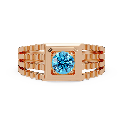 0.5 CTW Round Men’s Colorstone Ring with Aquamarine Blue in Rose Gold – Lunéa Paris