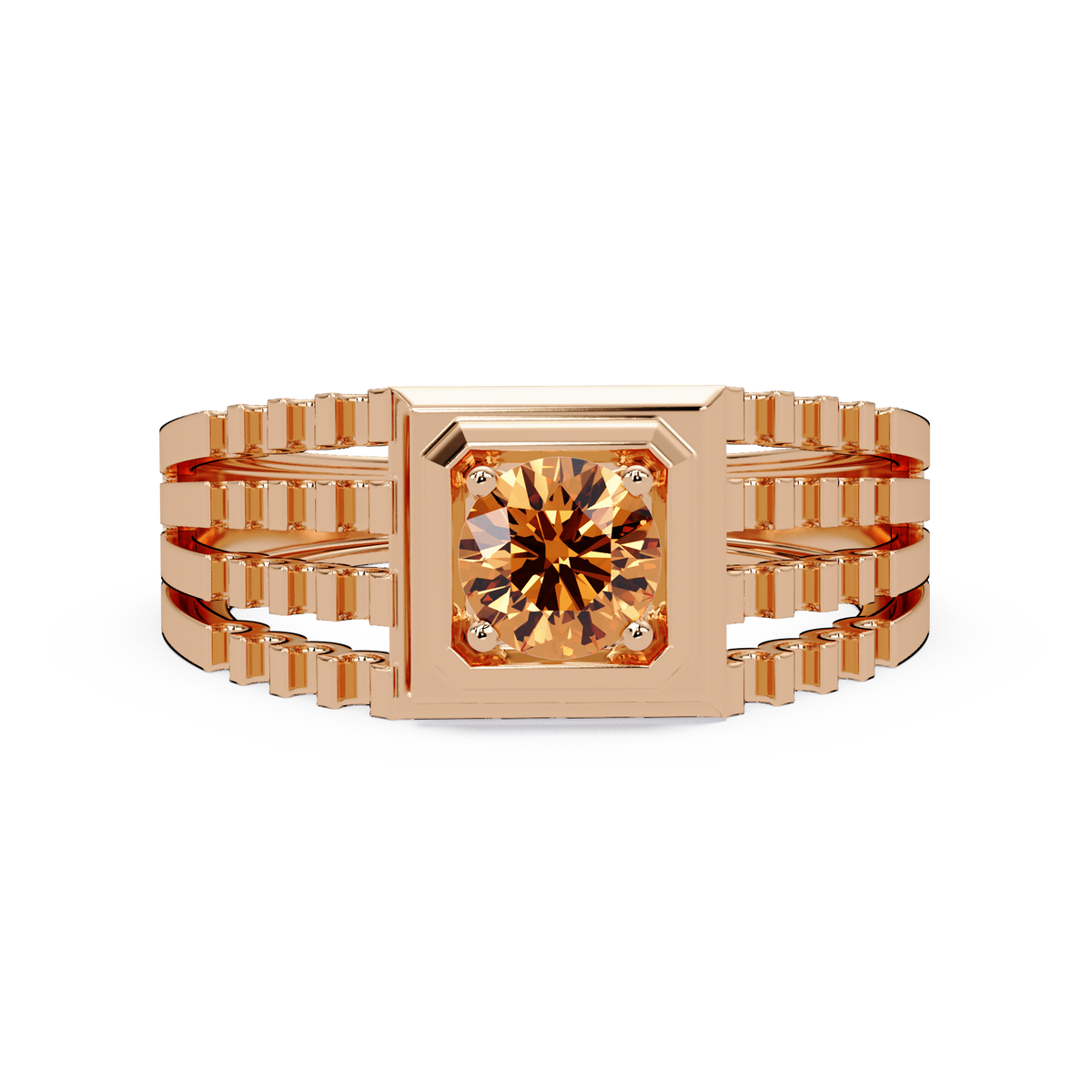 0.5 CTW Round Men’s Colorstone Ring with Champagne Topaz in Rose Gold – Lunéa Paris