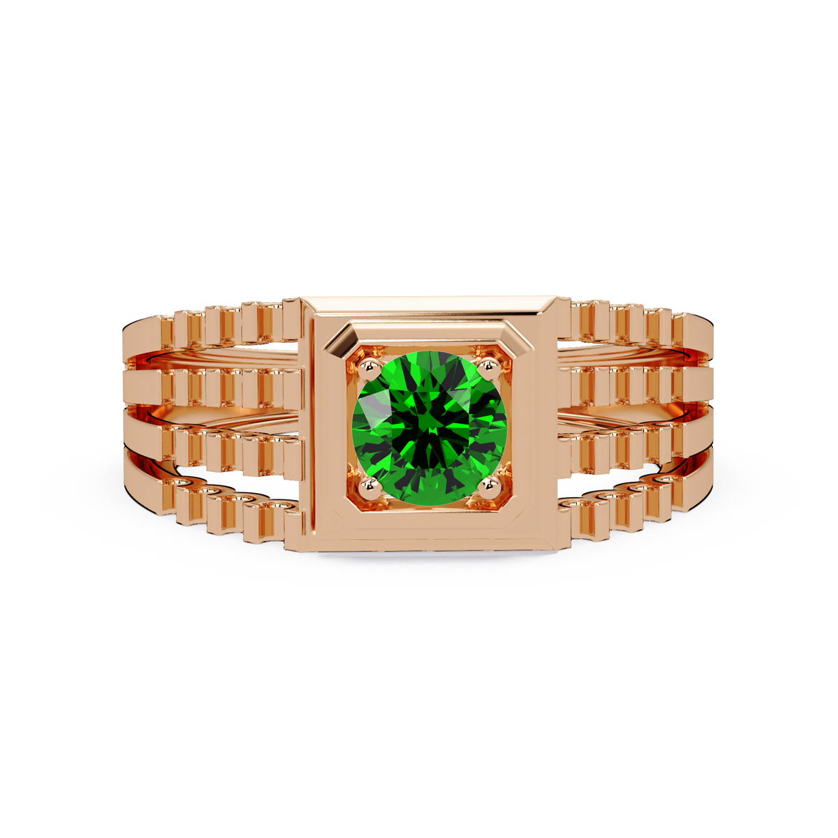 0.5 CTW Round Men’s Colorstone Ring with Emerald Green in Rose Gold – Lunéa Paris