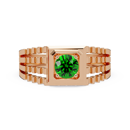 0.5 CTW Round Men’s Colorstone Ring with Emerald Green in Rose Gold – Lunéa Paris