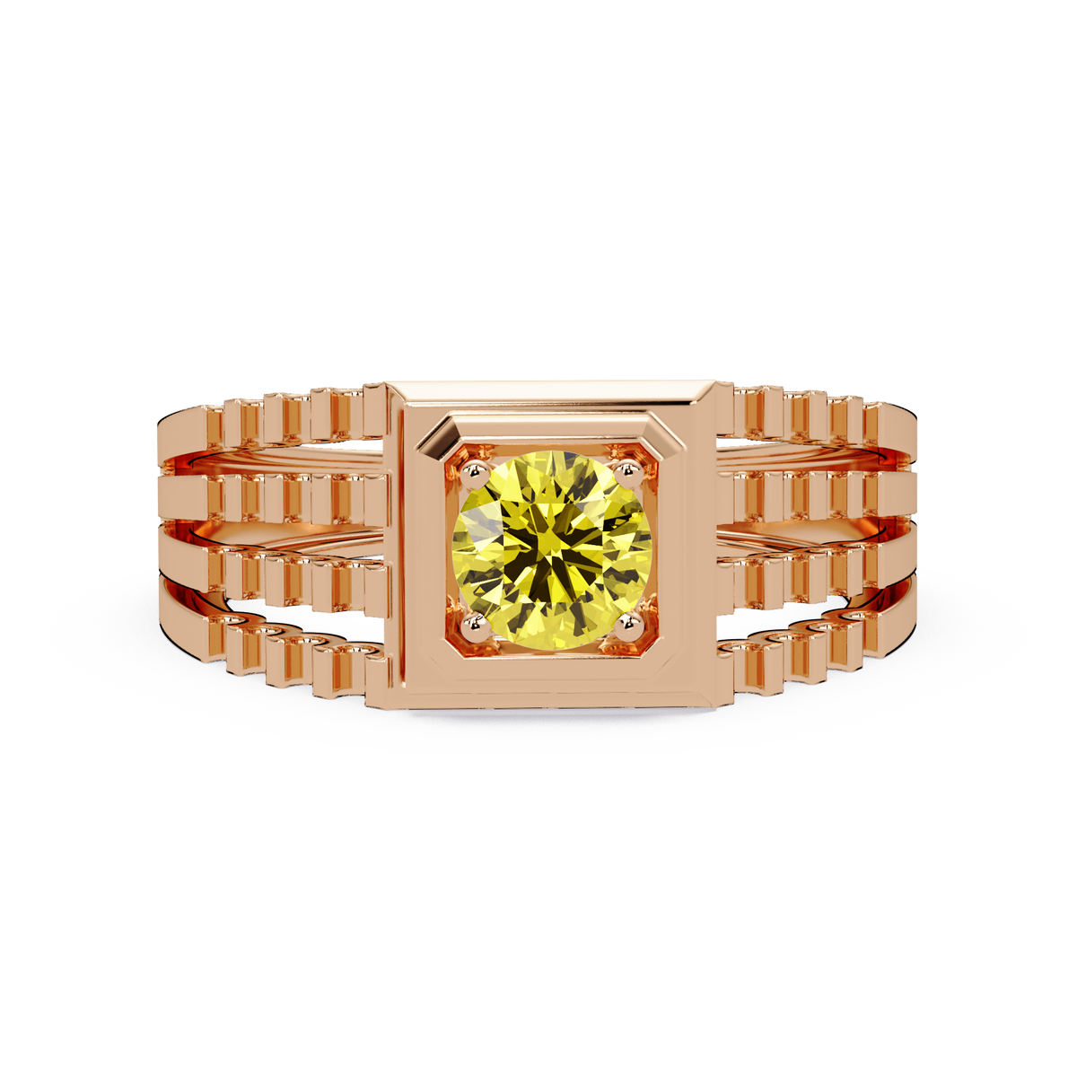 0.5 CTW Round Men’s Colorstone Ring with Citrine Yellow in Rose Gold – Lunéa Paris