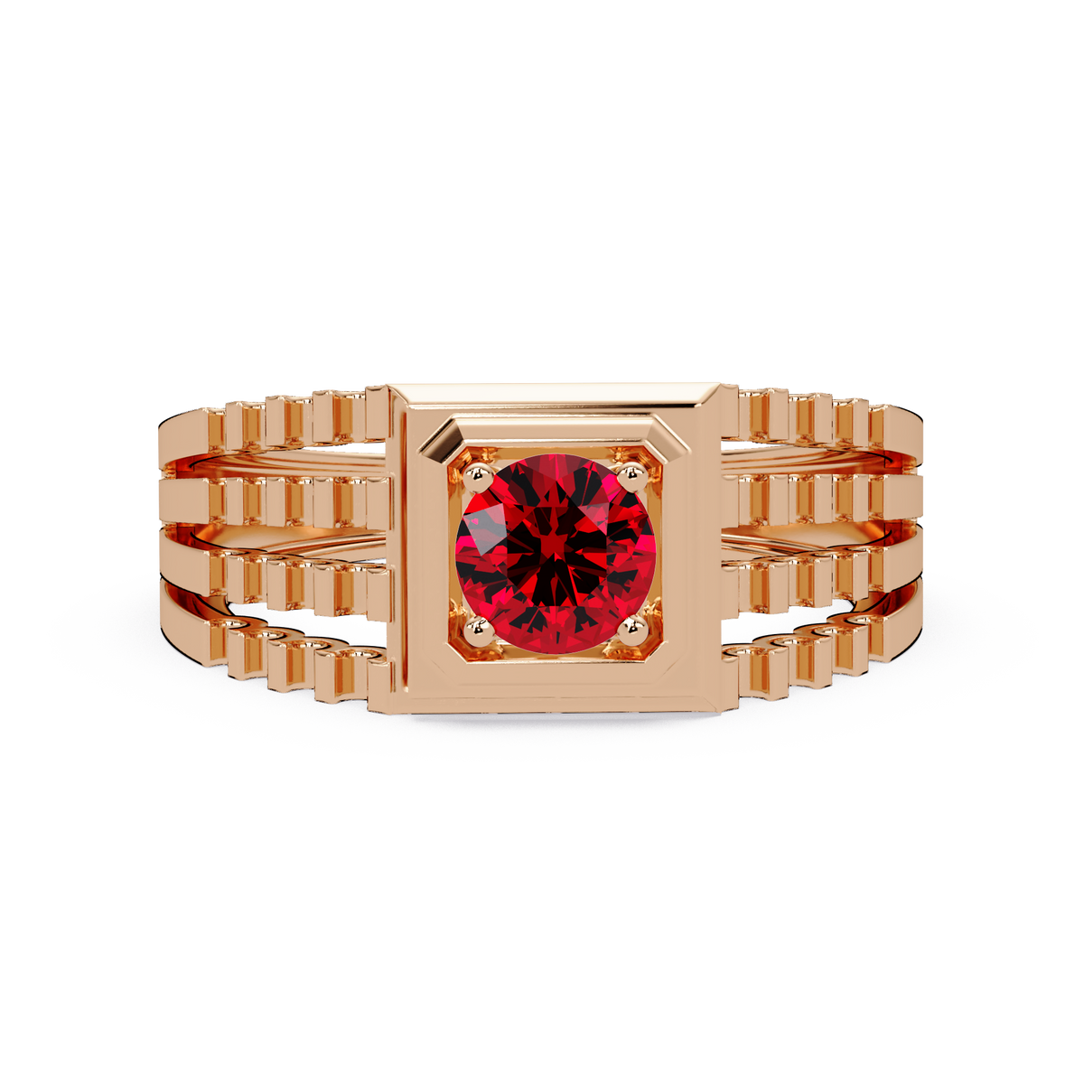 0.5 CTW Round Men’s Colorstone Ring with Ruby Red in Rose Gold – Lunéa Paris