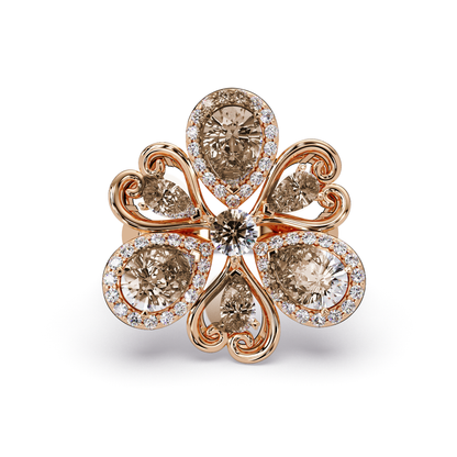 2.9 CTW Pear & Round Floral Pavé Colorstone Ring with Champagne Topaz colorstones in 14K Rose Gold – Lunéa Paris