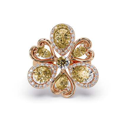 2.9 CTW Pear & Round Floral Pavé Colorstone Ring with Citrine Yellow colorstones in 14K Rose Gold – Lunéa Paris