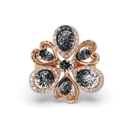 2.9 CTW Pear & Round Floral Pavé Colorstone Ring with Onyx colorstones in 14K Rose Gold – Lunéa Paris