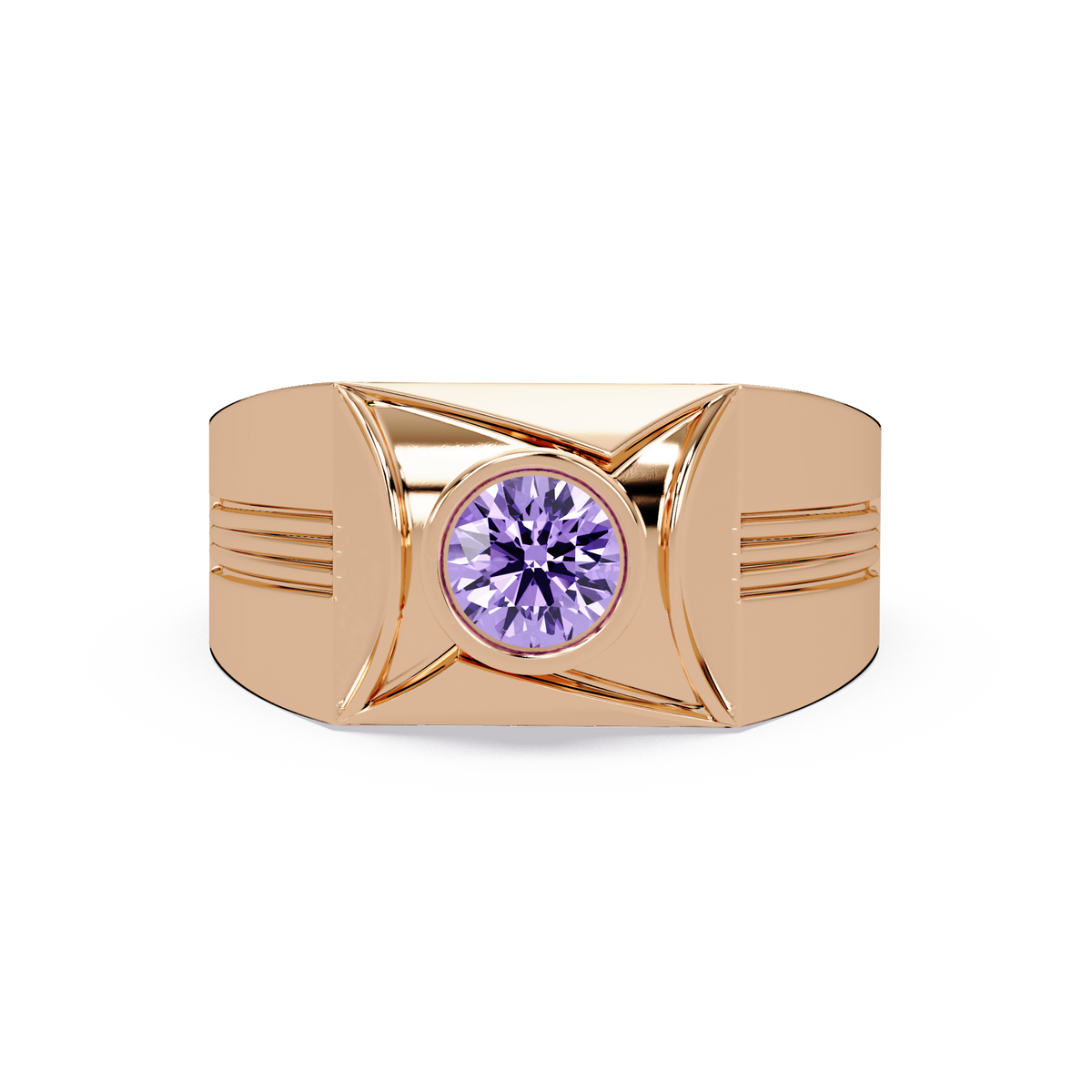 0.5 CTW Bezel Men’s Colorstone Ring with Amethyst Purple in Rose Gold – Lunéa Paris