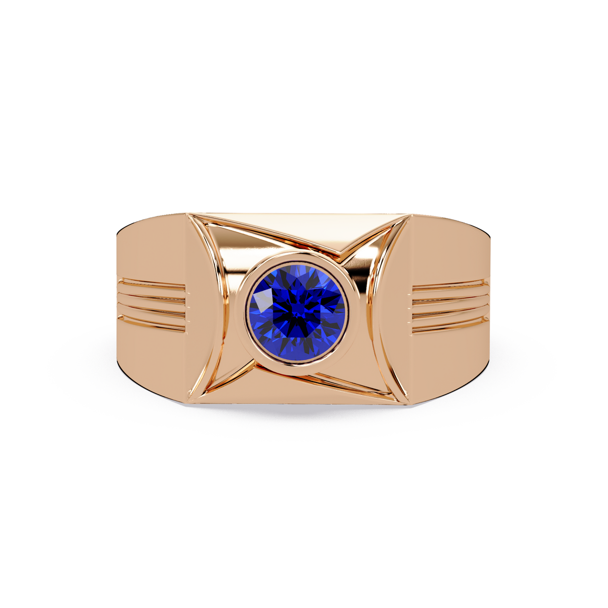 0.5 CTW Bezel Men’s Colorstone Ring with Sapphire Blue in Rose Gold – Lunéa Paris