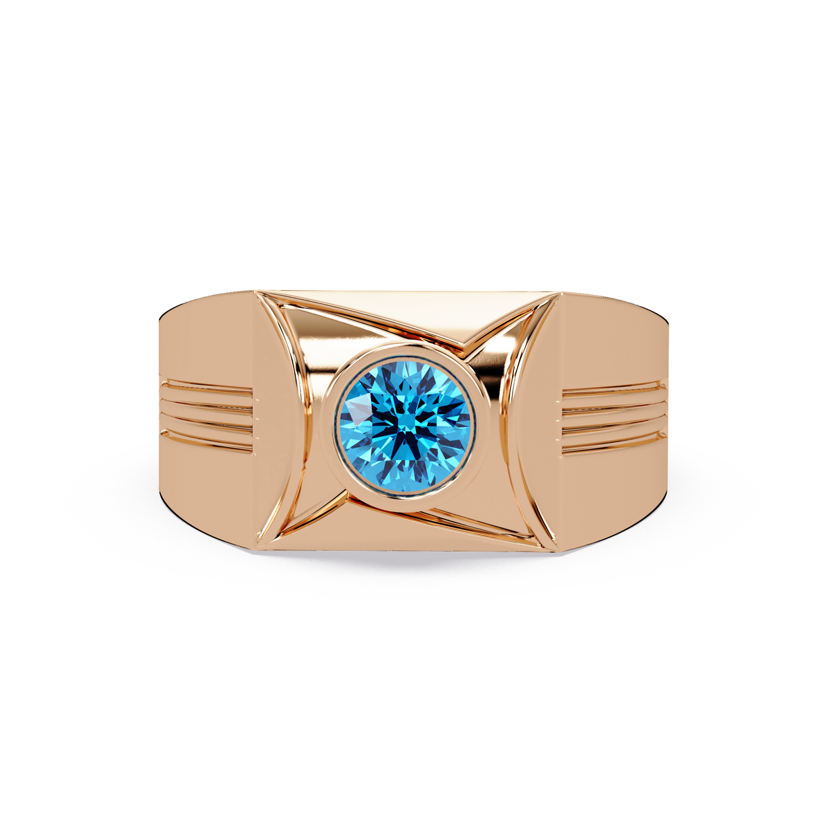 0.5 CTW Bezel Men’s Colorstone Ring with Aquamarine Blue in Rose Gold – Lunéa Paris