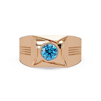 0.5 CTW Bezel Men’s Colorstone Ring with Aquamarine Blue in Rose Gold – Lunéa Paris