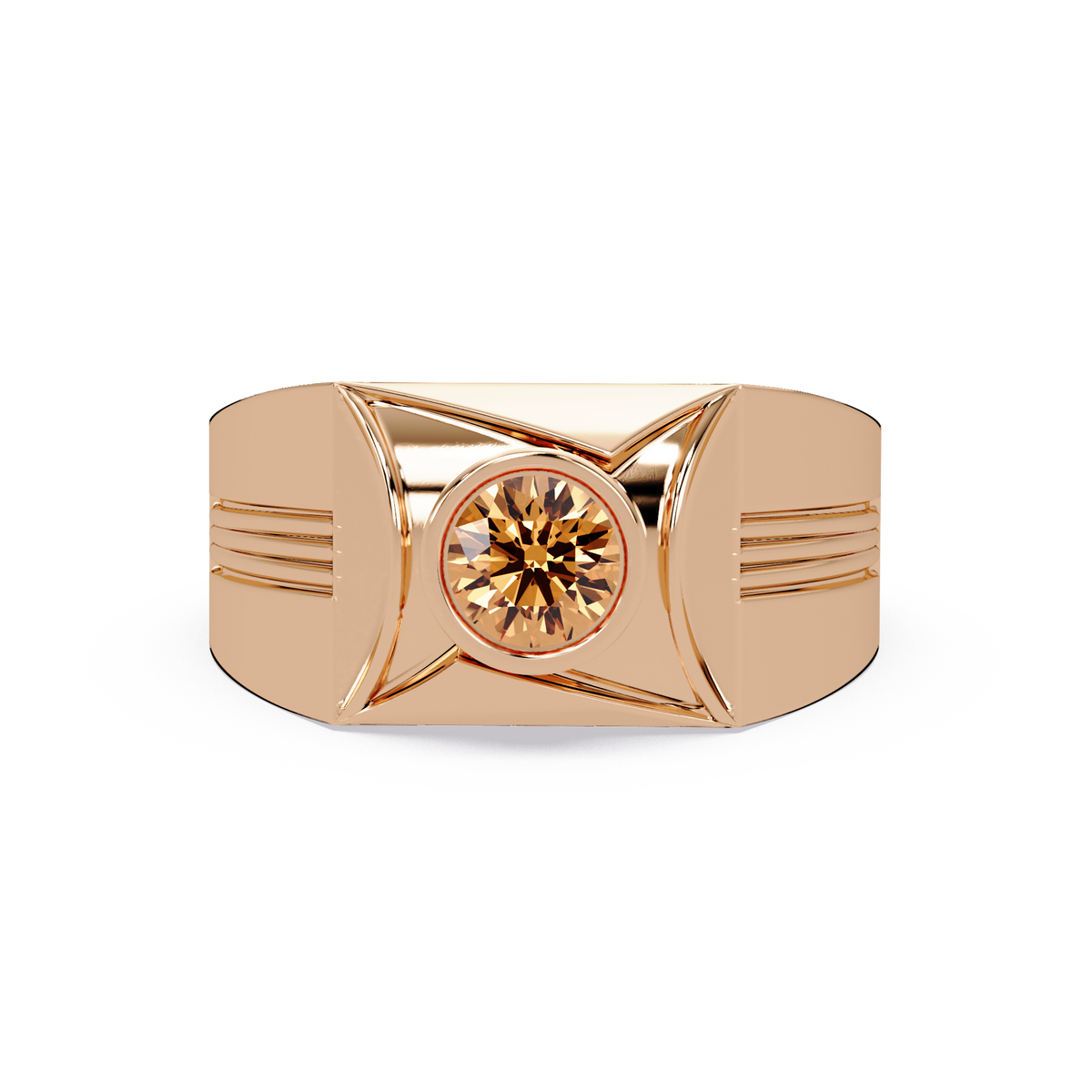 0.5 CTW Bezel Men’s Colorstone Ring with Champagne Topaz in Rose Gold – Lunéa Paris