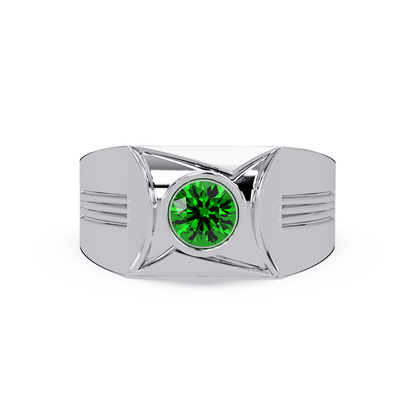 0.5 CTW Bezel Men’s Colorstone Ring with Emerald Green in White Gold – Lunéa Paris