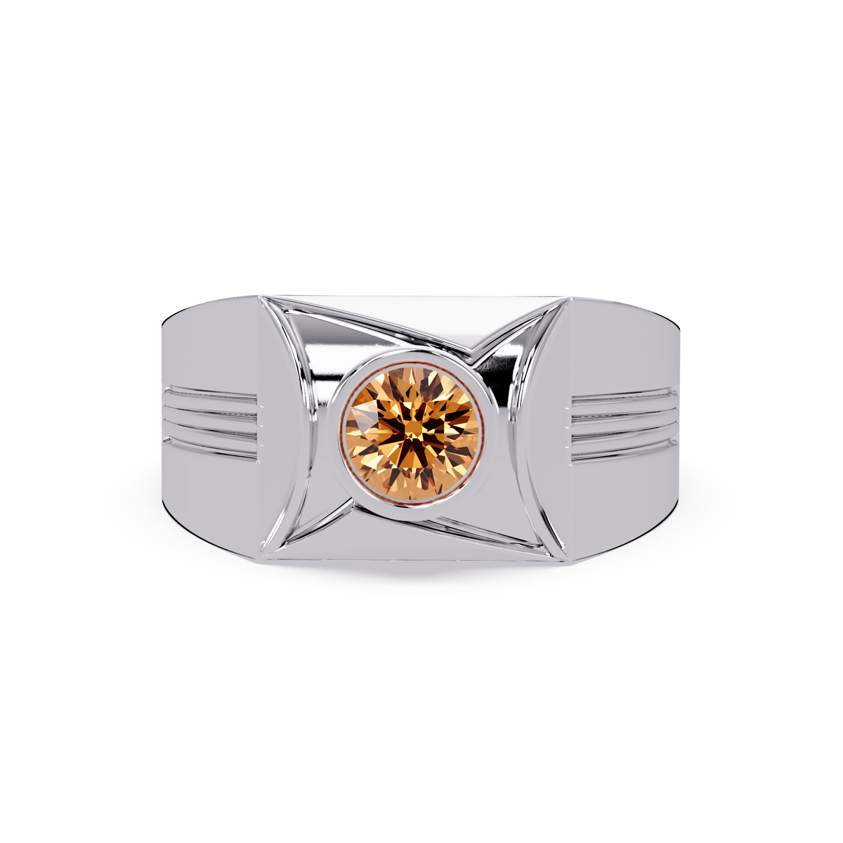 0.5 CTW Bezel Men’s Colorstone Ring with Champagne Topaz in White Gold – Lunéa Paris