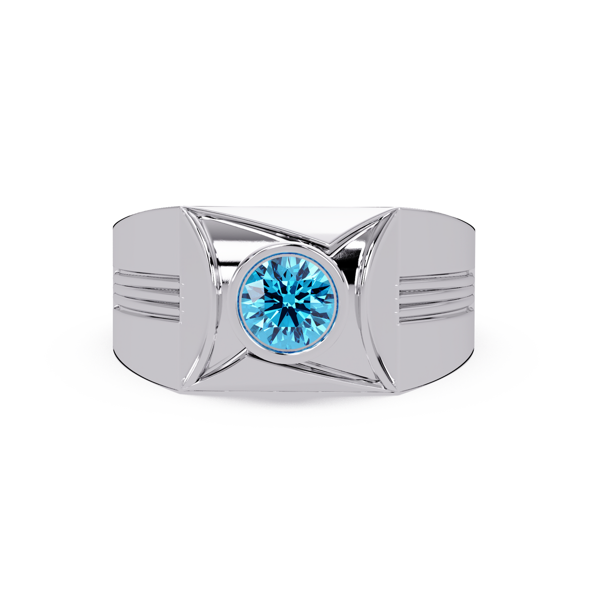 0.5 CTW Bezel Men’s Colorstone Ring with Aquamarine Blue in White Gold – Lunéa Paris