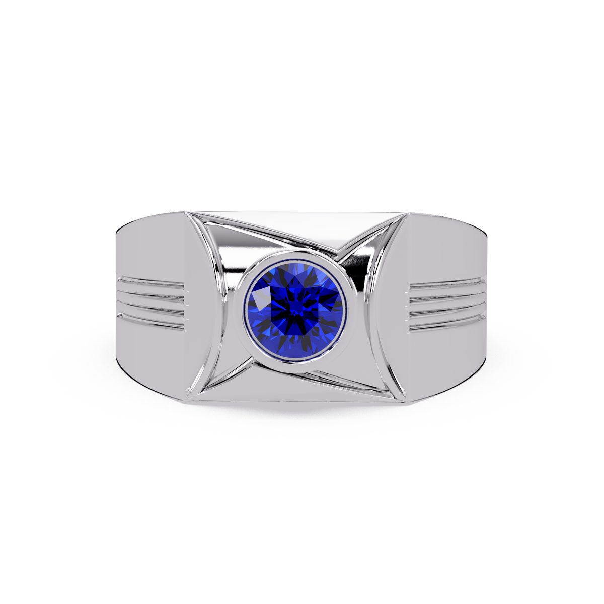 0.5 CTW Bezel Men’s Colorstone Ring with Sapphire Blue in White Gold – Lunéa Paris