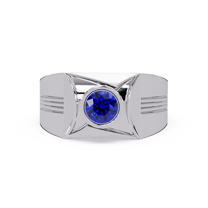 0.5 CTW Bezel Men’s Colorstone Ring with Sapphire Blue in White Gold – Lunéa Paris