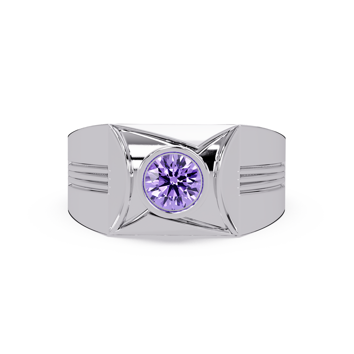 0.5 CTW Bezel Men’s Colorstone Ring with Amethyst Purple in White Gold – Lunéa Paris